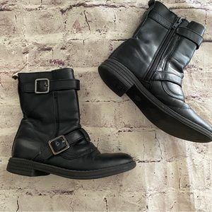 UMI Girls Black Leather biker Boots Morrow Size 12 Euro 30